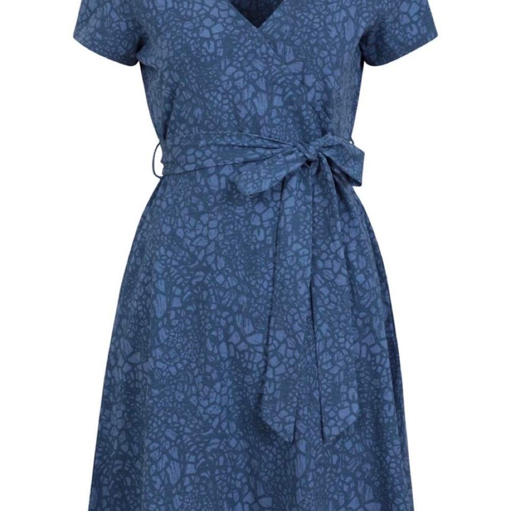 Mountain Warehouse  Womens 8(US) Blue Cotton Casual V-Neck Belted Jersey Dress